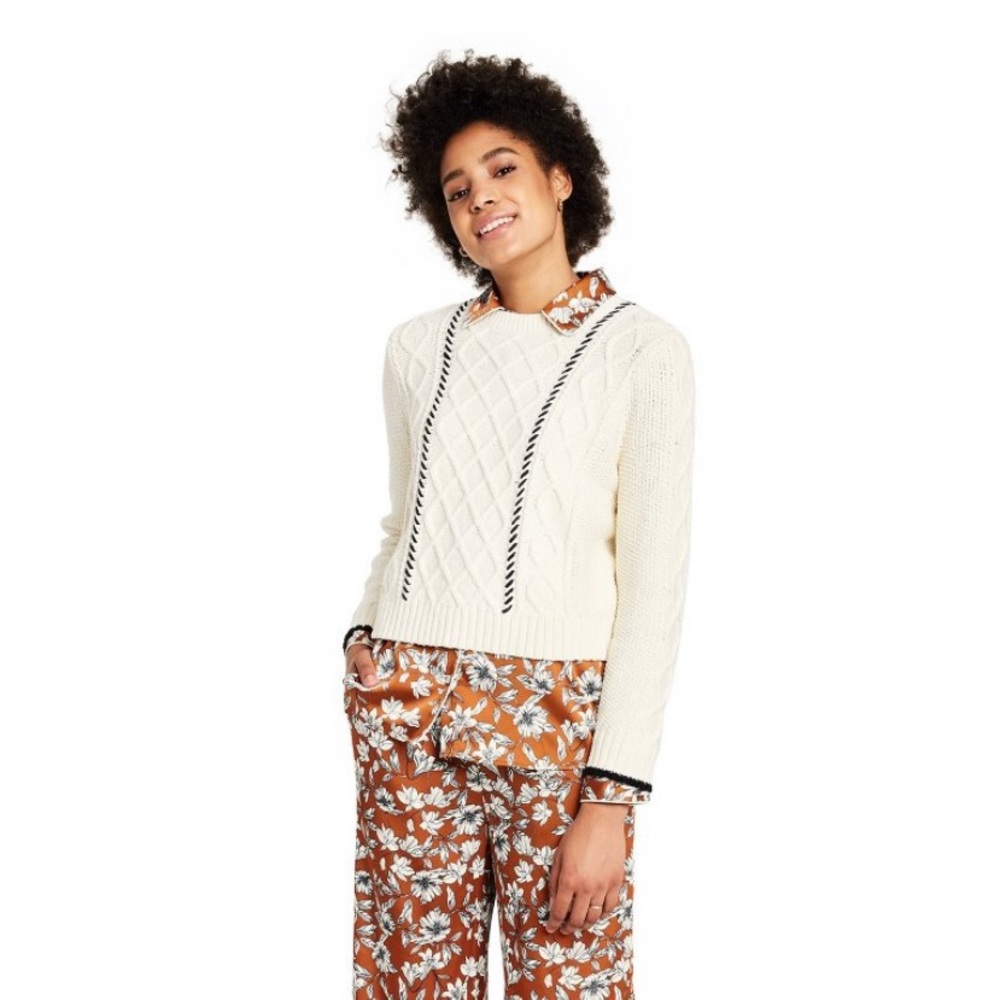 La ligne cream & black crew neck sweater nwt